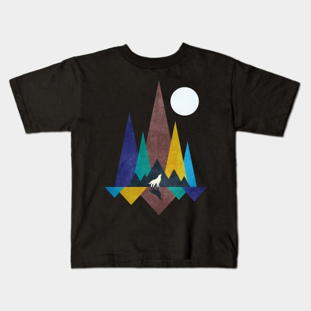 Moon Light Wolf Kids T-Shirt by ShaDesign